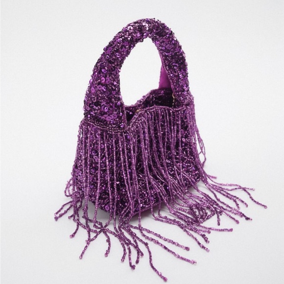 Beaded mini fringe bag- PINK - Picture 4 of 6